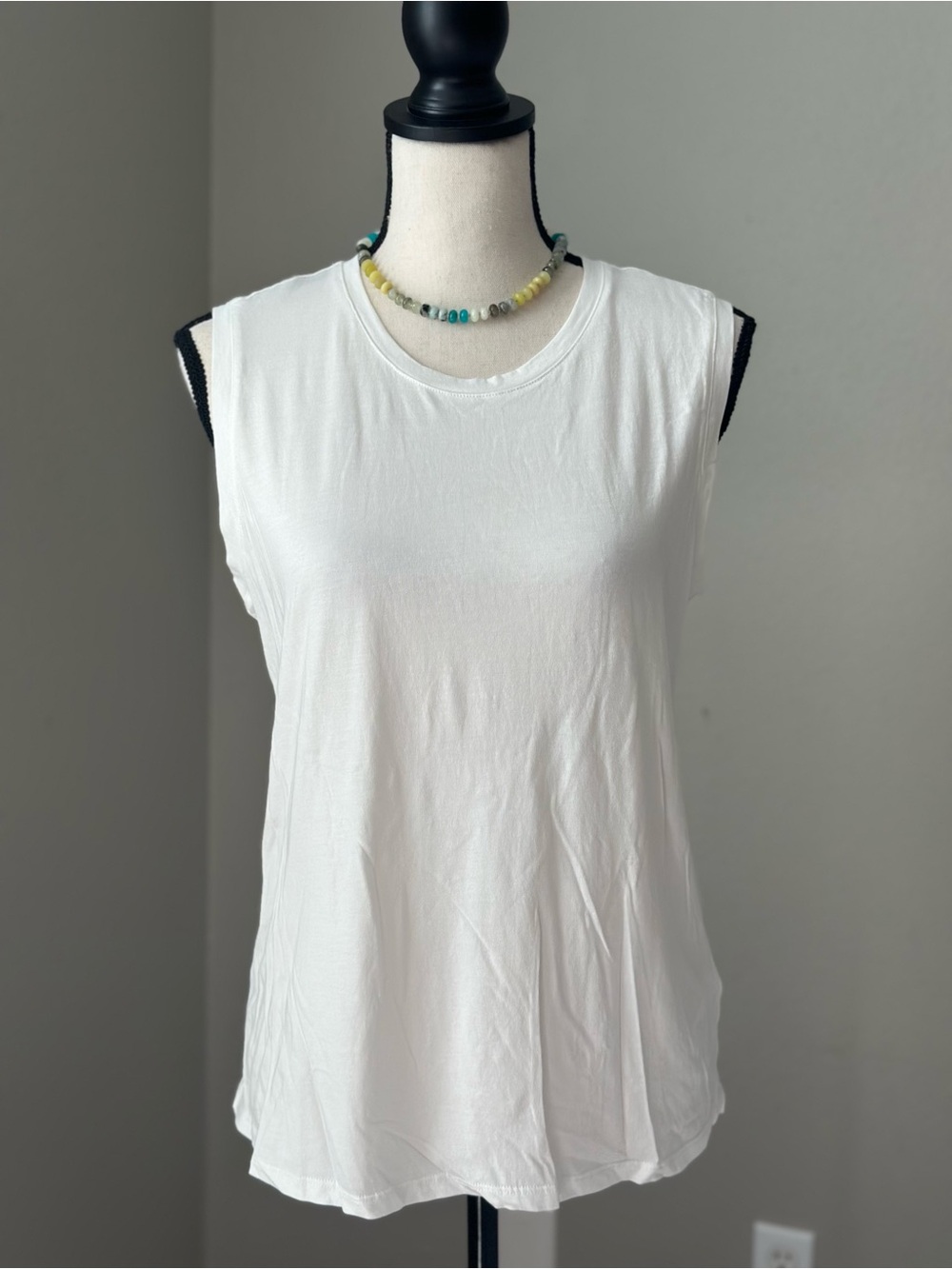 Quince White Sleeveless Cotton Modal Blend Minimalist Crewneck Tank